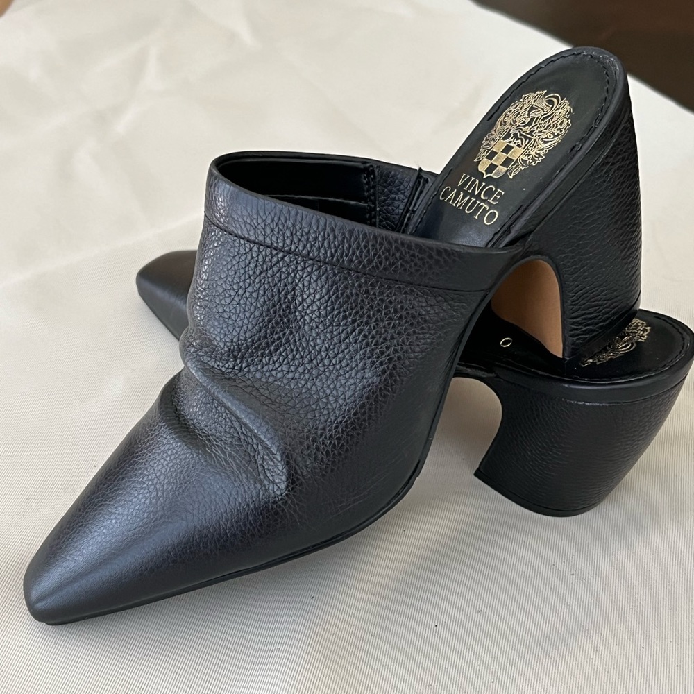 Vince Camuto Black Mules with Pointed Toe and Block Heel